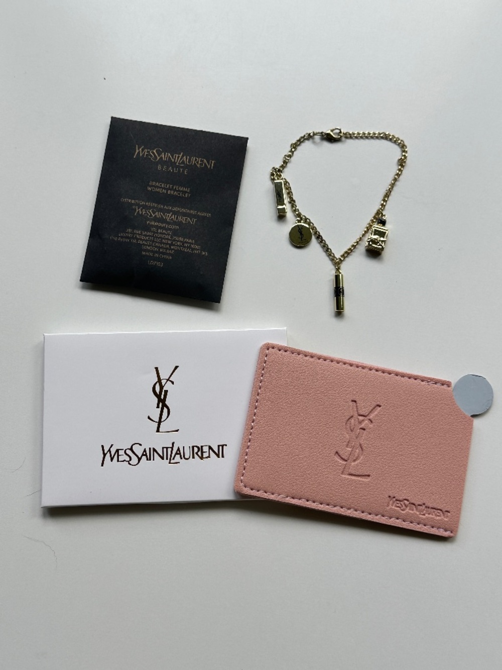 NWOT New YSL Yves Saint Laurent Bracelet and Pink Mirror Card Holder